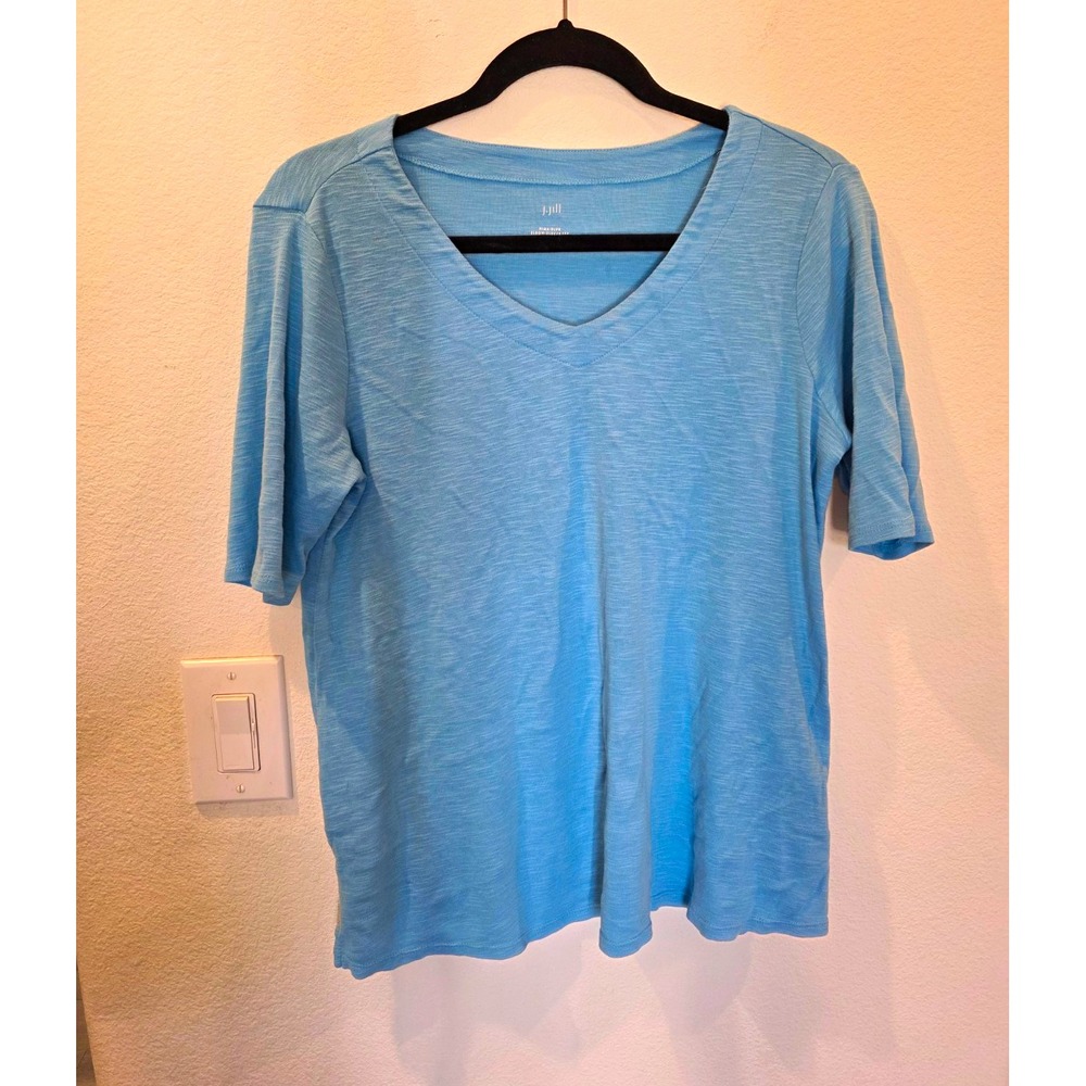 J.Jill Womens Blue V-Neck Pima Cotton Knit Tee Shrt Sleeve Sz M Relaxed VerySoft